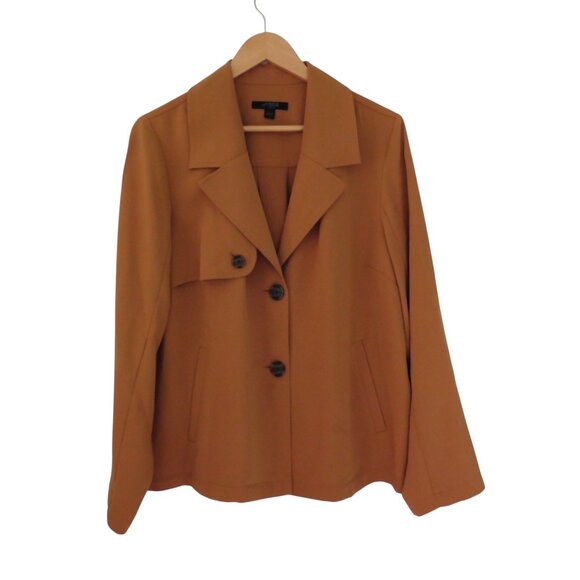 J Jill Wearever Easy Care Lightweight Trench Jacket Saffron Brown L Minimalist - Picture 1 of 6
